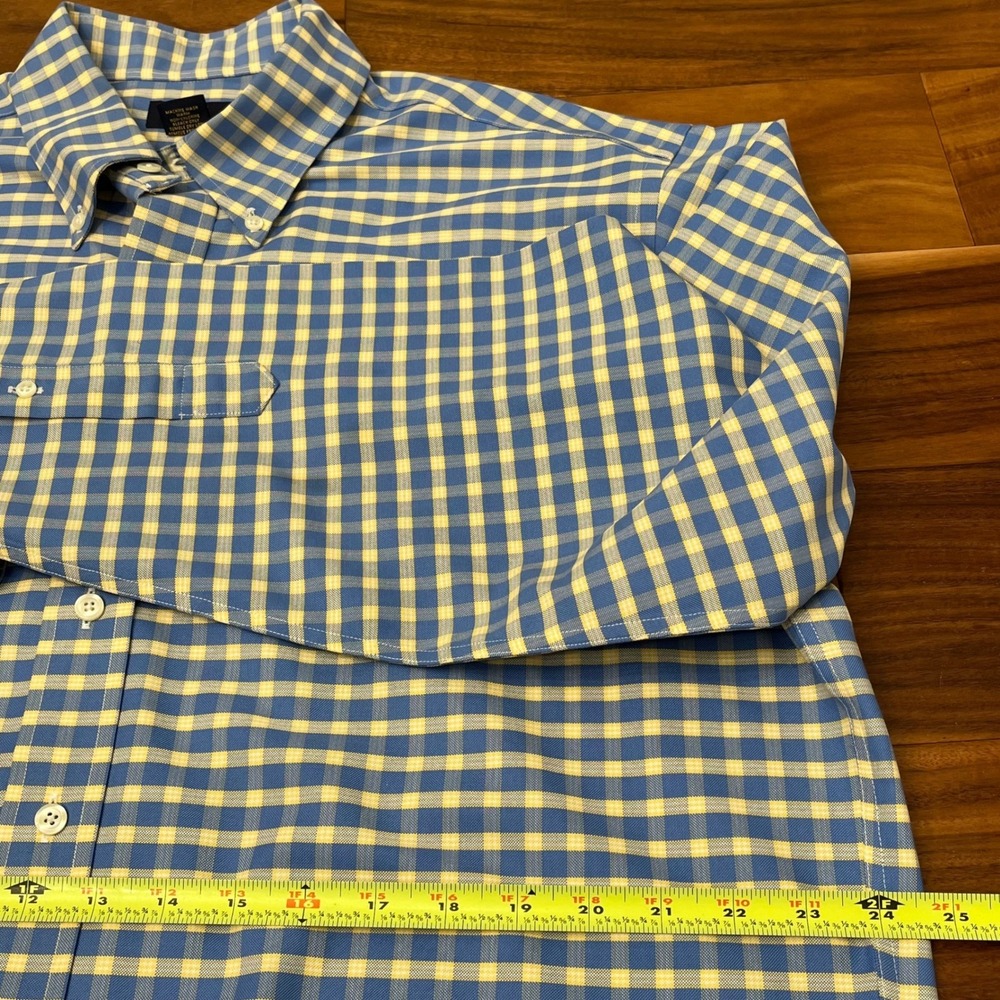 Brooks Brothers 346 Shirt Mens L Blue Yellow Gingham Supima Cotton Non-Iron LS - Picture 6 of 7